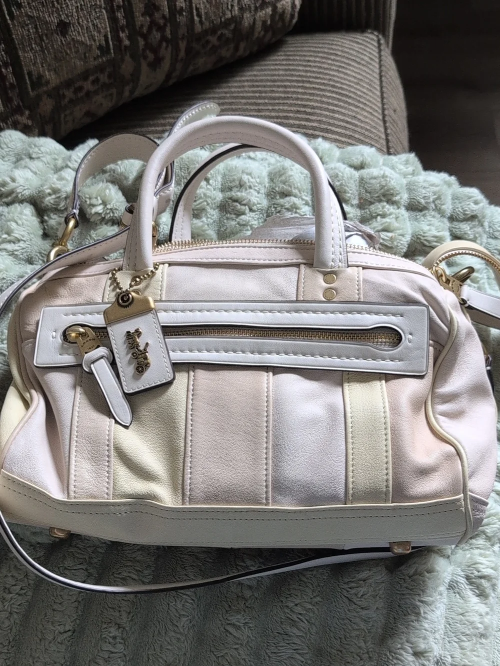 Coach Two-Tone Blush and Cream Leather Satchel